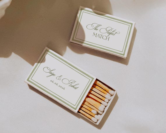 Green Watercolor Wedding Matchbox Template: Personalized Favor (Digital Download)