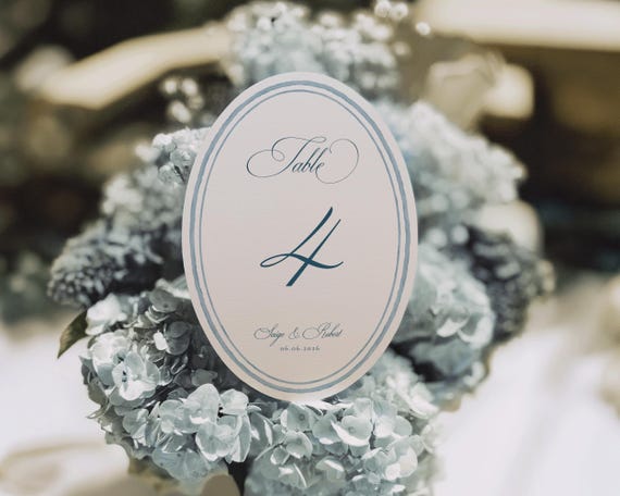 Blue Watercolor Wedding Oval Table Numbers: Elegant Classic Table Cards (Digital Download)