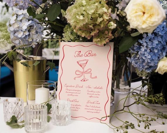 Pink Bow Bridal Shower Bar Menu: Coquette Drinks Sign (Digital Download)