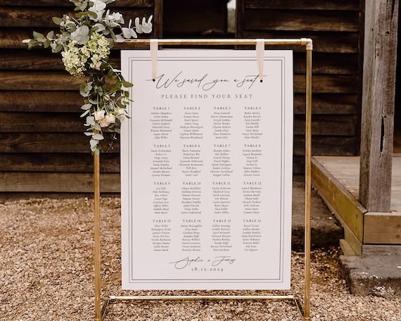 Elegant Minimalist Wedding Seating Chart: Modern Sign (Digital Download)