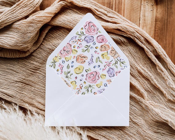 Whimsical Floral Envelope Liner Template: Hand-Drawn Garden Party DIY Stationery (Digital Download)