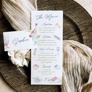 de menu et modèle de marque-page | marque-places | Carte d'hôte | Modèle de menu italien dessiné à la main | Menu de mariage | Fantastique | Menu de fête