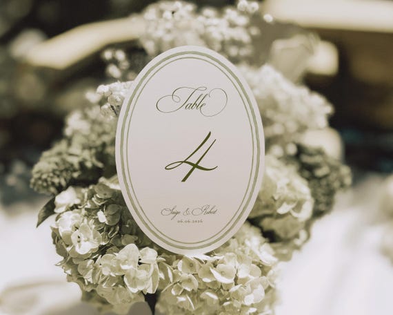 Green Watercolor Wedding Oval Table Numbers: Elegant Classic Table Cards (Digital Download)