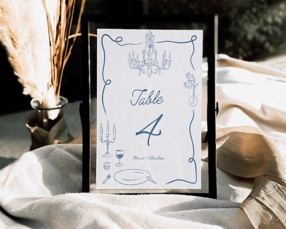 Hand-Drawn Wedding Table Number: Whimsical Illustrated Sign (Digital Download)