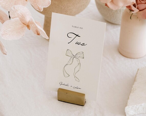 Curvy Bow Wedding Table Number: Hand-Drawn, Handwritten (Digital Download)