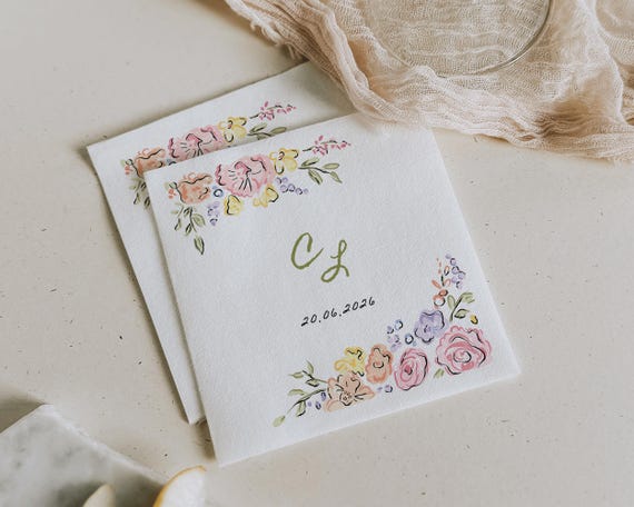 Whimsical Floral Wedding Napkin Template: Hand-Drawn Garden Party Decor (Digital Download)