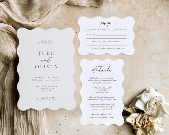 Wavy Wedding Invitation Set: Modern Minimalist Template (Digital Download)