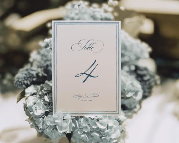 Blue Watercolor Wedding Table Number: Elegant Classic Sign (Digital Download)