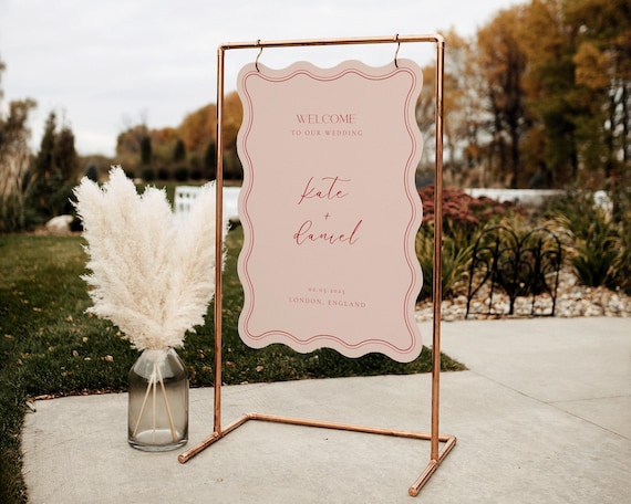 Wavy Wedding Welcome Sign Template: Pink Scalloped Edge (Digital Download)