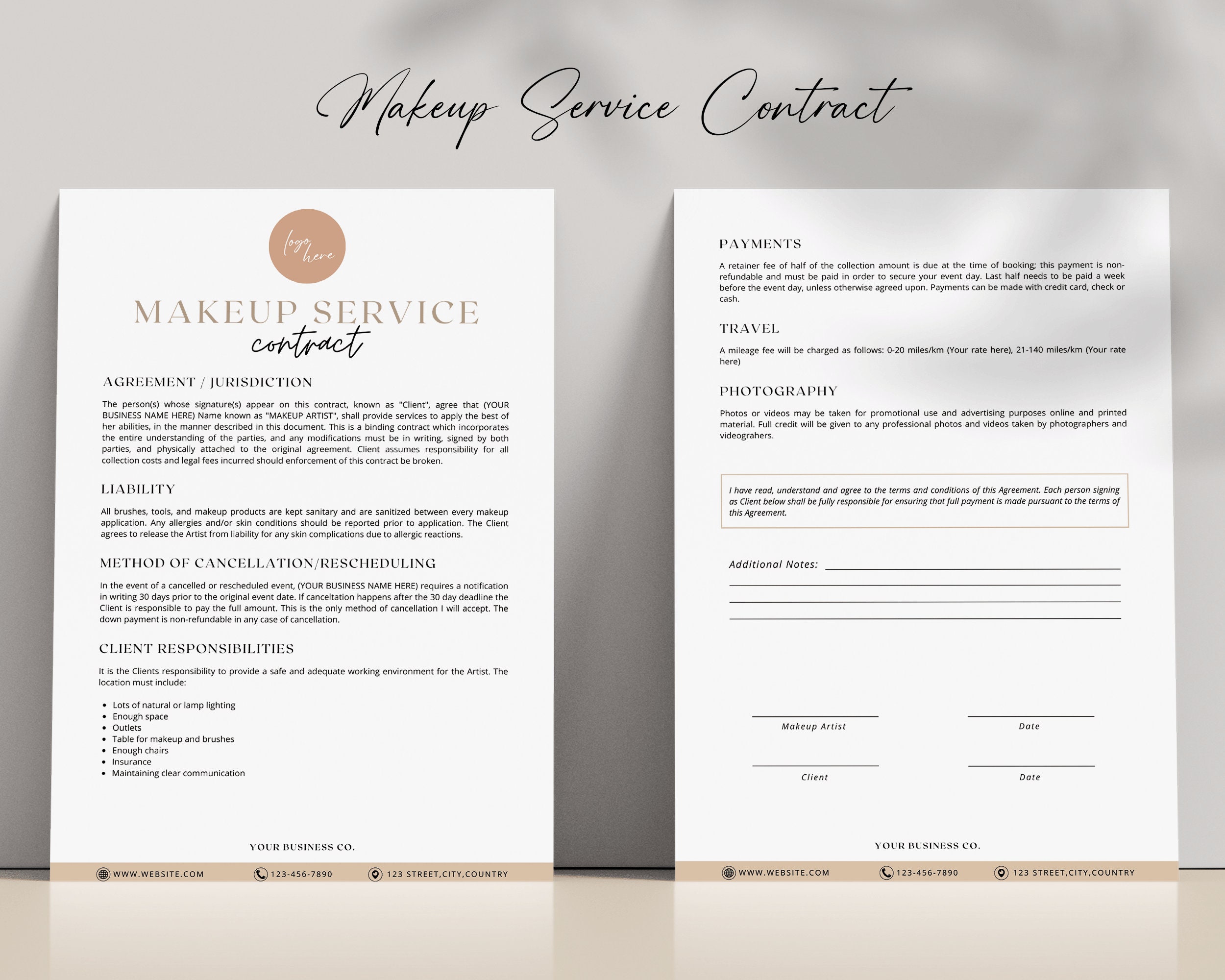 MUA Contract Template Editable Makeup Contract Makeup Artist Contract MUA Contract Template Editable Makeup Contract Makeup Artist Contract