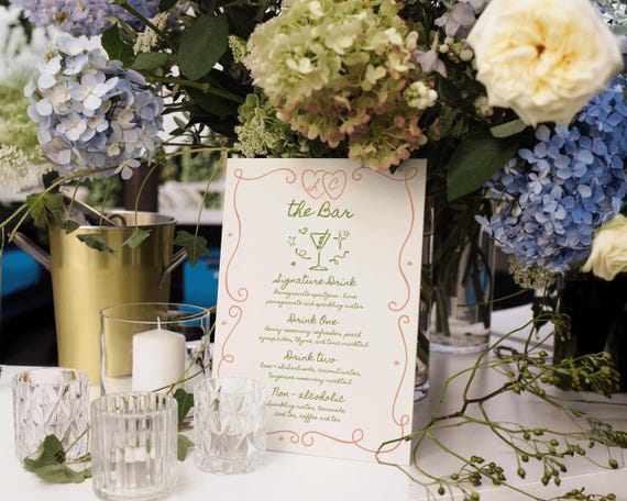Hand Drawn Wedding Bar Menu: Fun Trendy Illustration Drinks Sign (Digital Download)