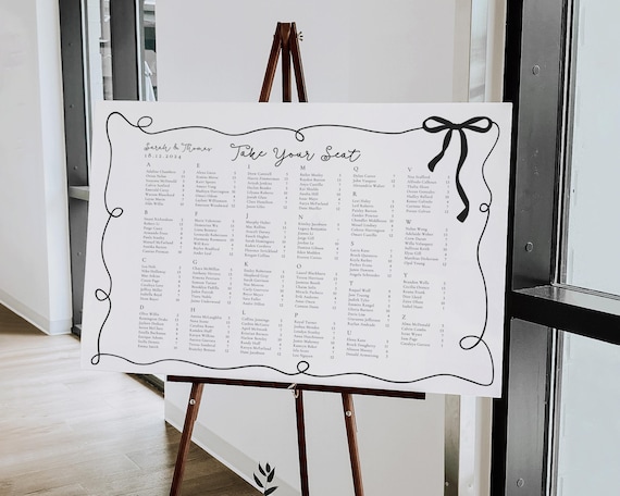 Black Bow Wedding Seating Chart: Fun Whimsical Trendy (Digital Download)