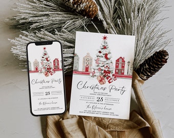 Editable Christmas Invitation | Christmas Dinner | Pine Tree Christmas Party Invitation | Christmas Party Announcement | Jingle Bells