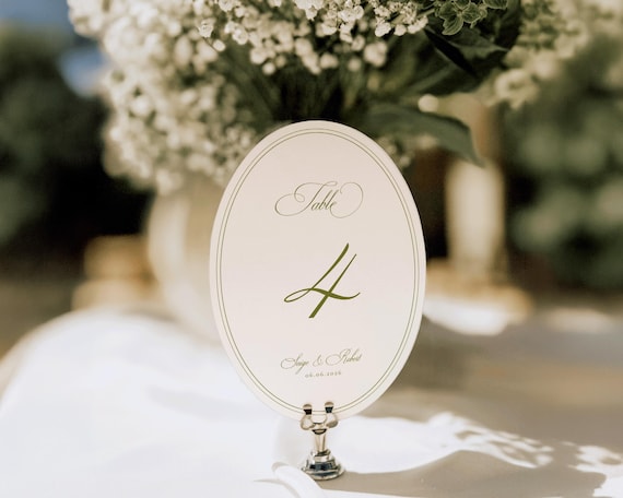 Sage Green Wedding Oval Table Number: Elegant Reception Decor (Digital Download)
