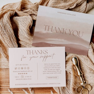 Boho Thank You Card | Editable Business Customer Note | Small Business Thank You Card | Boho Business Package Insert | Brown Beige Thank