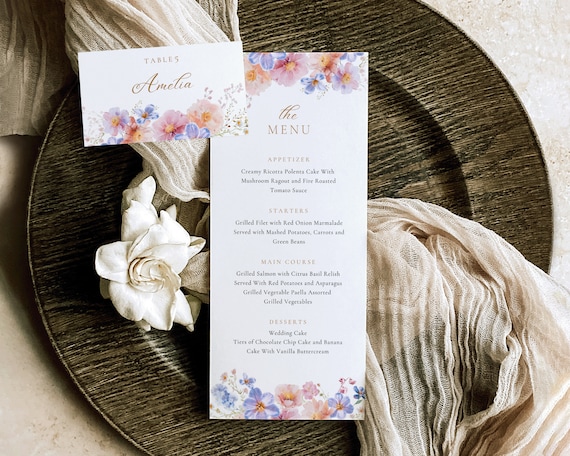 Wildflower Bridal Menu And Place Card: Floral Party Design (Digital Download)
