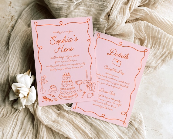 Hand-Drawn Hens Night Invitation Template: Whimsical Illustrations (Digital Download)