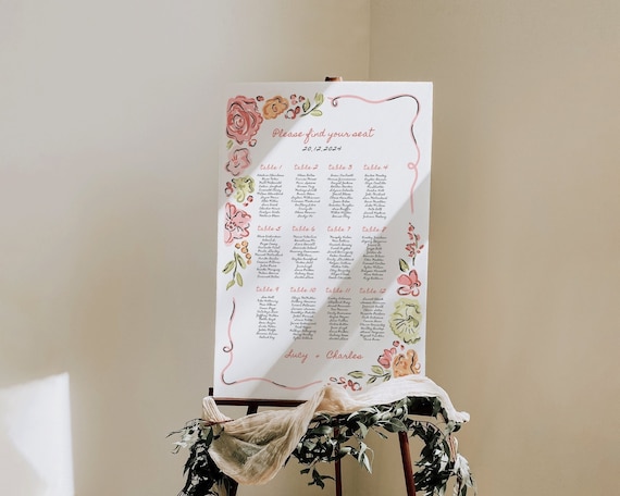 Hand-Drawn Floral Wedding Seating Chart: Whimsical Garden Party (Digital Download)