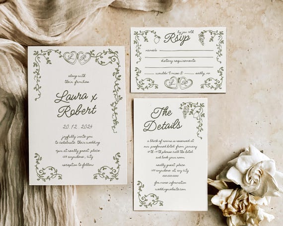 Hand-Drawn Italian Wedding Invitation Template: Mediterranean Design (Digital Download)