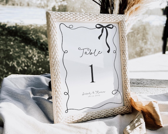 Black Bow Wedding Table Number: Fun Whimsical Trendy (Digital Download)