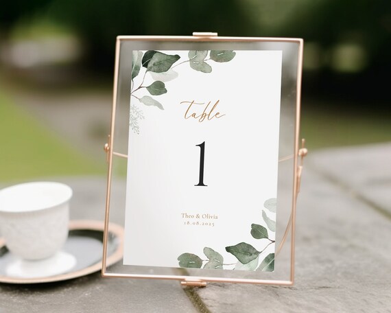Eucalyptus Wedding Table Number: Greenery Sign (Digital Download)
