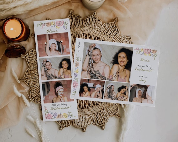 Bridesmaid Proposal Photo Strip: Whimsical Floral Template (Digital Download)