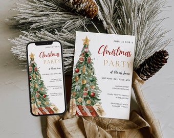 Editable Christmas Party Invitation | Christmas Dinner Invite | Holiday Party ınvitation | Christmas Trees Invitation | Holiday Trees