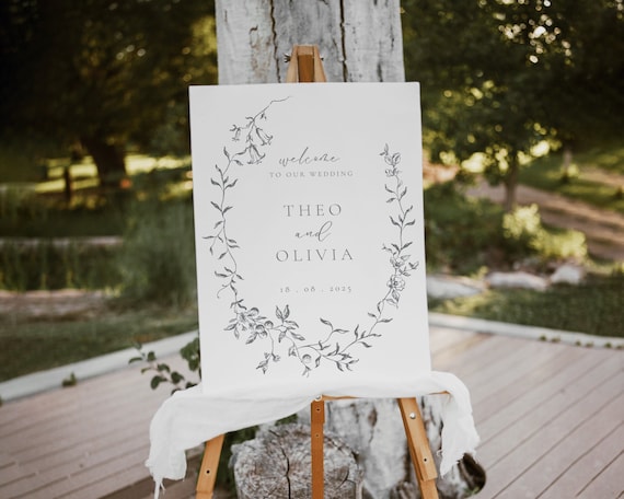 Vintage Floral Wedding Welcome Sign Template: Botanical Crest (Digital Download)