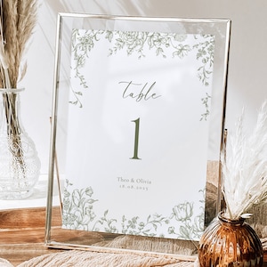 Green Wedding Table Numbers Template | Green Floral Table Numbers Sign | French Roses Wedding | Toile De Jouy | Chinoiserie Wedding