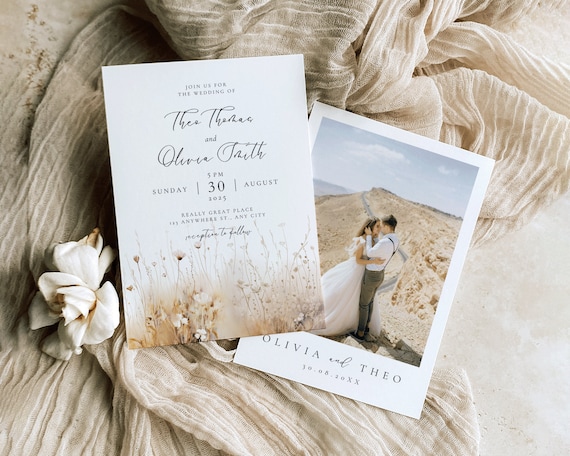 Wildflower Wedding Invitation Template With Photo (Digital Download)