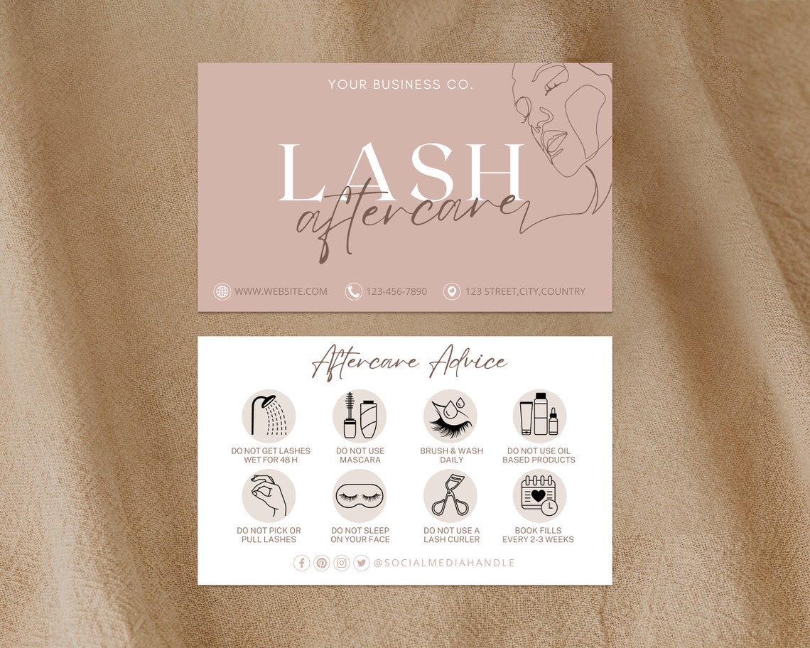 Lash Aftercare Cards Woman Lash Card Printable Lash Business Cards Eyelash Care Instructions ...
