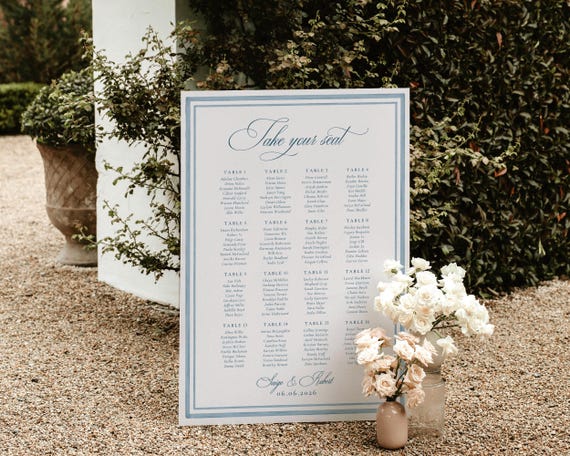 Blue Watercolor Wedding Seating Chart: Elegant Classic Design (Digital Download)