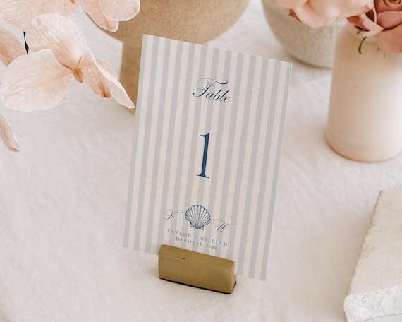 Seashell Wedding Table Number: Coastal Beach Sign (Digital Download)