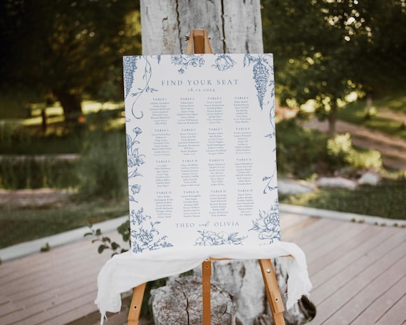 Dusty Blue Floral Wedding Seating Chart: Toile De Jouy (Digital Download)