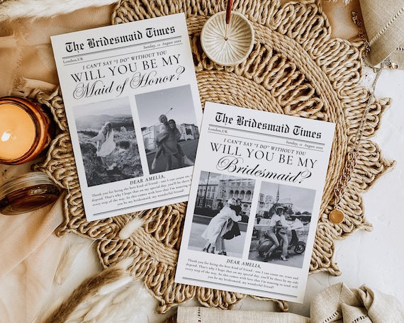 Bridesmaid Proposal Newspaper Template: Maid of Honor Card (Digital Download)