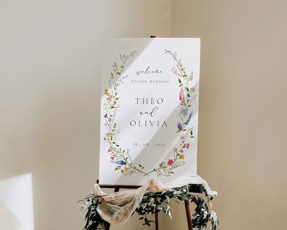 Spring Floral Wedding Welcome Sign: Colorful Wildflowers (Digital Download)