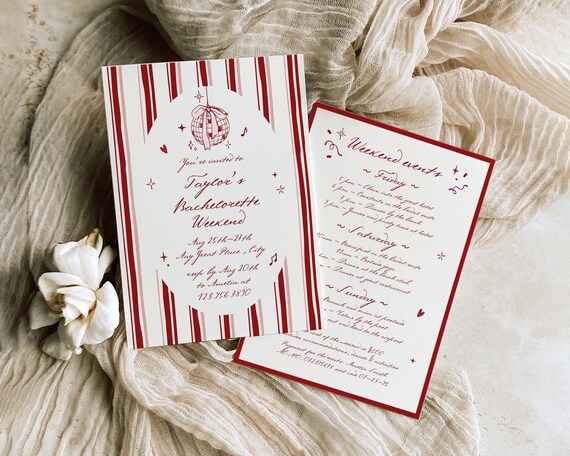 Hand Drawn Bachelorette Party Invitation: Whimsical Weekend Itinerary (Digital Download)