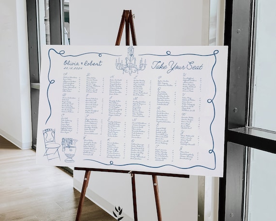 Hand-Drawn Wedding Seating Chart: Whimsical Illustrated Design (Digital Download)