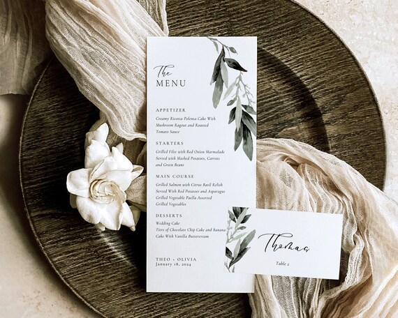 Greenery Wedding Menu And Place Card: Eucalyptus (Digital Download)