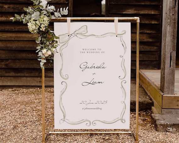 Curvy Bow Wedding Welcome Sign: Hand-Drawn Illustration (Digital Download)