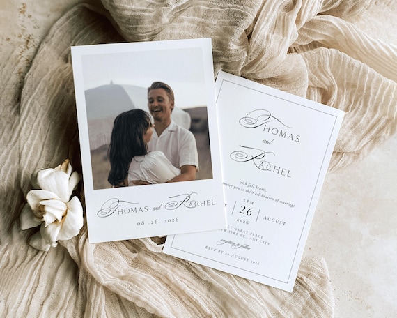 Luxury Old Money Photo Wedding Invitation Template : Timeless Design (Digital Download)