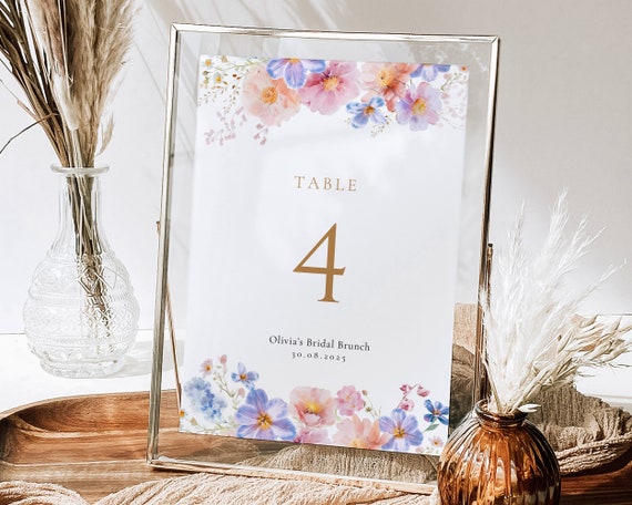 Wildflower Bridal Table Number: Floral Sign (Digital Download)