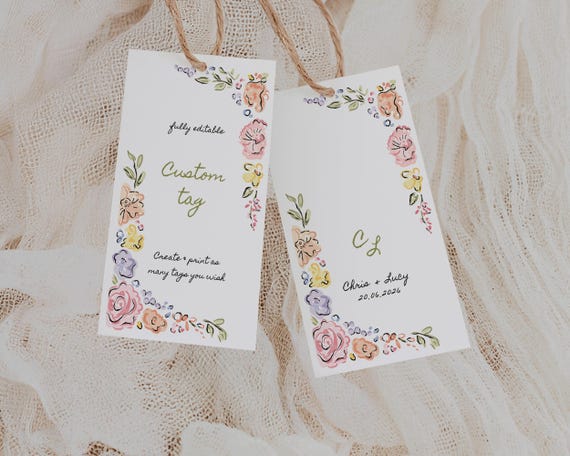 Whimsical Floral Custom Tag Template: Hand-Drawn Garden Party Label