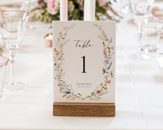 Spring Floral Wedding Table Number: Colorful Wildflowers Sign (Digital Download)