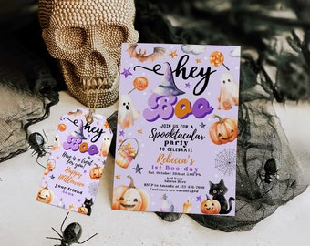 Editable Little Boo Invitation | Lilac Hey Boo Invitation Template | Girl Halloween Birthday Party | Our little boo | Halloween Baby Shower