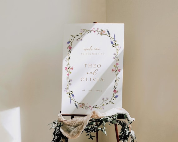 Floral Wedding Welcome Sign: Wildflower Wreath (Digital Download)