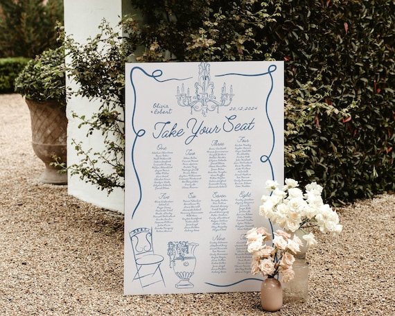 Hand-Drawn Wedding Seating Chart: Whimsical Illustrated Design (Digital Download)