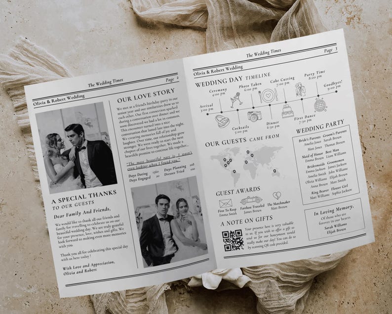 Wedding Newspaper Template Wedding Times Wedding Program Newlywed