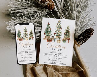 Editable Christmas Party Invitation | Christmas Dinner Invitation | Christmas Trees | Holiday Trees | Holiday Party Invitation | Christmas