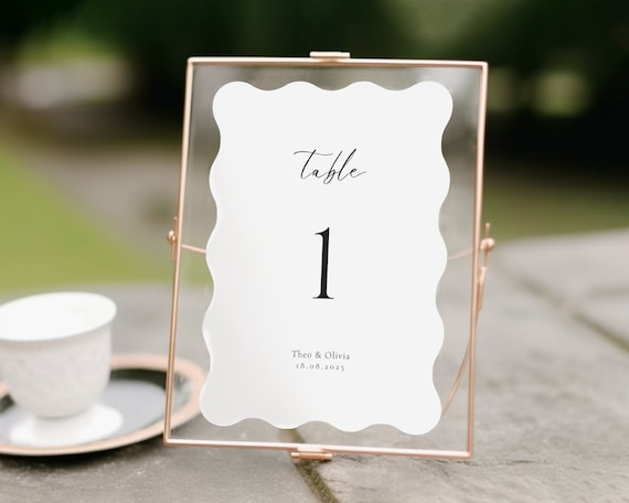 Wavy Wedding Table Number: Modern Minimalist Sign (Digital Download)
